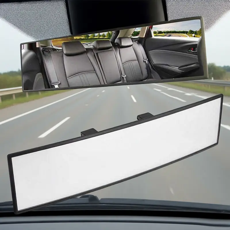 11.8" Wide View Panoramic Rear View Car Mirror - Clip-On Auto Accessories Interior, High-Definition Glass, Universal for SUVs-Trucks, Quick Easy Installation, Enhances Safety, Cars Accessories