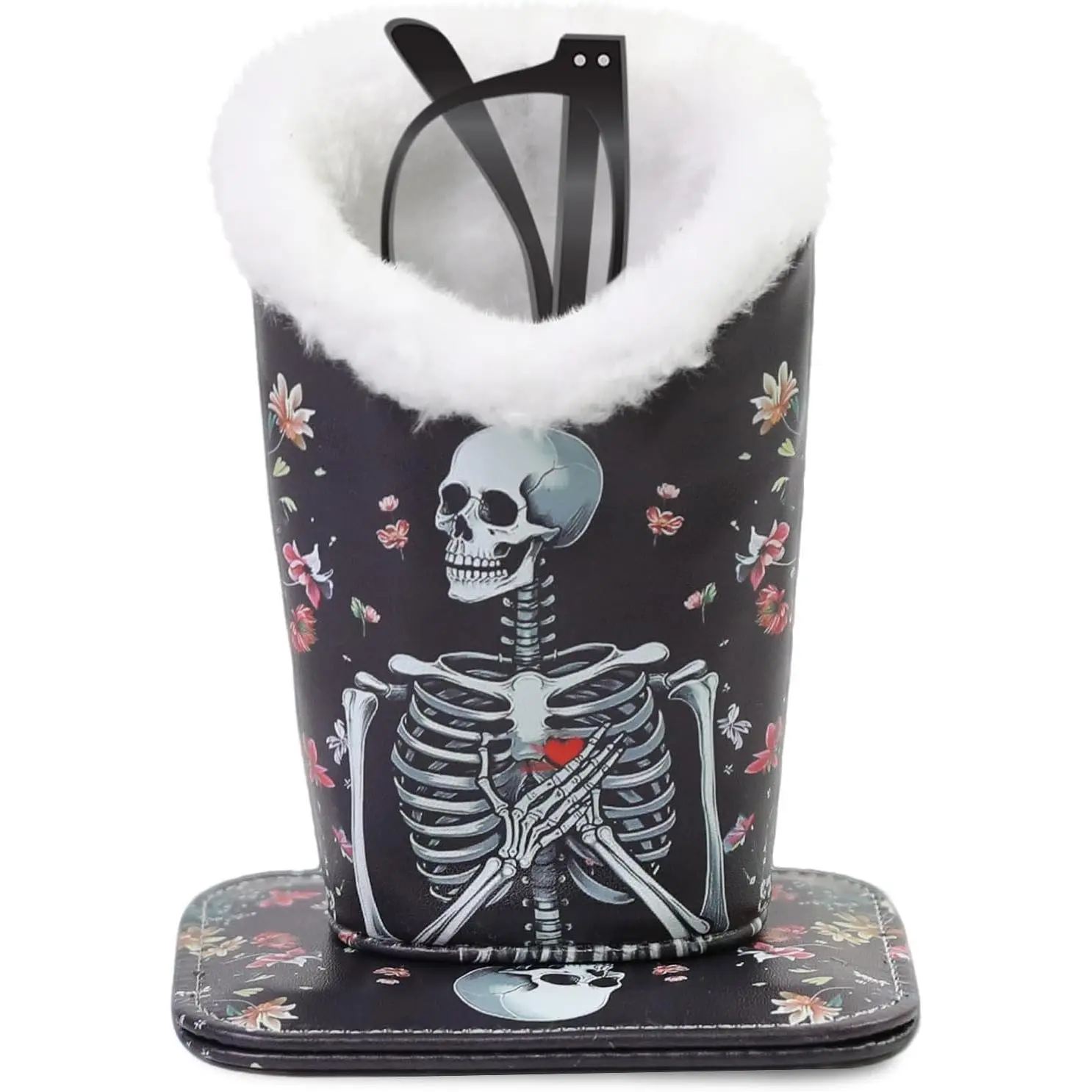 Plush Lined Eyeglasses Holder, Cute  PU Leather Glasses Stand Case for Women Men