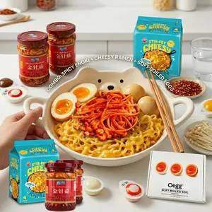Viral Spicy Cheesy Ramen Mukbang Kit! 2Packs Spicy Red Oil Enoki &  OTOKI Creamy Cheesy Ramen 4Bags &  + 15pc Oegg Soft Eggs 3Flavors Deluxe Instant Noodle Set