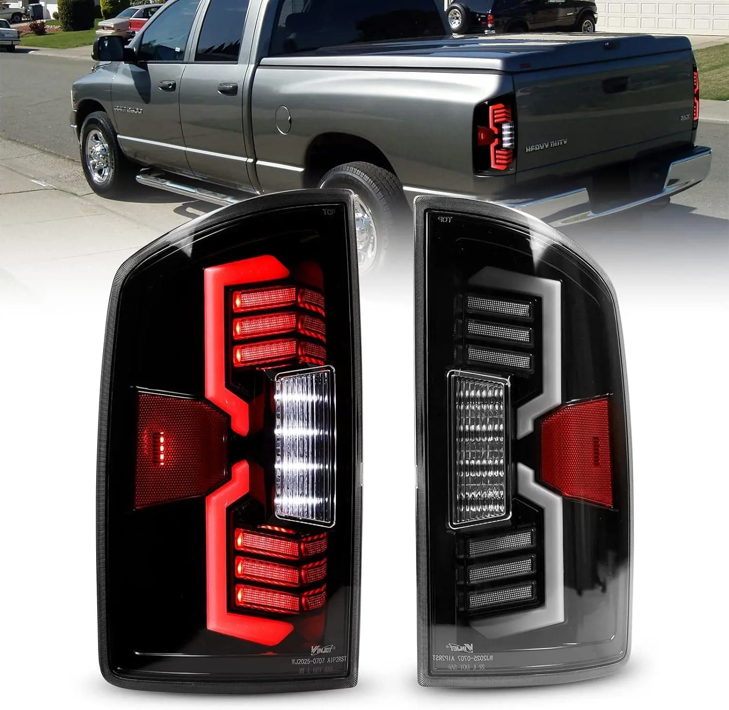 WOLFSTORM PMMA+ABS LED Sequential Tail Lights - 1 L/R Pair, Glossy Black Lenses, Dust-Proof, Plug-and-Play, Energy Efficient, DOT/SAE Certified Running LED Lights for 2003-2006 Dodge Ram 1500/2500 Pickups