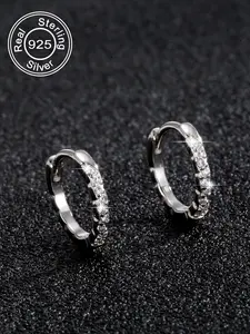 925 Sterling Silver Rhinestone Decorated Hoop Earrings, Elegant Jewelry for Party, Daily Clothing Decor for Girl, Trendy All-match & Exquisite Jewelry for Birthday Gift