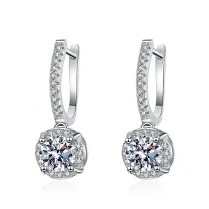 925 Sterling Silver 6.5MM 2ct Diamond Moissanite Earrings with GRA Certificate