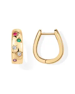 PAVOI 14K Gold Plated 925 Sterling Silver Posts Chunky Huggie Earrings for Women | Multi-Colored Cubic Zirconia Statement Hoop Earrings