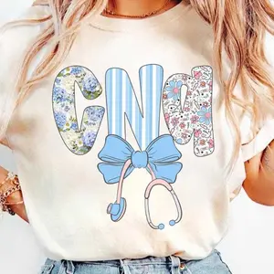Preppy CNA Nurse Floral Coquette Shirt, Cna Nurse Blue Floral Sweatshirt, Stethoscope Bow Hoodie, Preppy Nurse Shirt