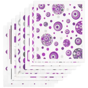 Homey Kitchen Swedish Dishcloths 8 Pack Purple Geometric Prints Eco-Friendly Reusable Cellulose Cotton Blend Super Absorbent Soft Odor-Free Sponge Cloths Efficient Dishwashing Versatile Use Cleaner