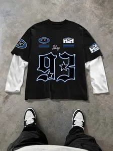 Men's Streetwear Long Sleeve T-Shirt, 93 Number Print & New York Logo, Casual Fashion, Comfortable Fit, Daily Wear