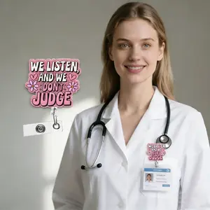 1pc We Listen Acrylic Glitter Design Retractable Badge Reel, Retractable Badge Holder Clip, Suitable For Nurses, Doctors, Nursing Students, Workers And Volunteers