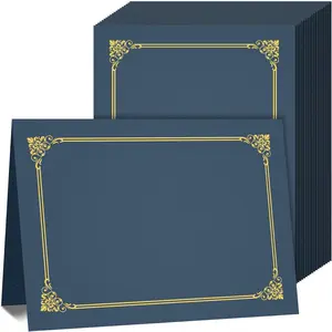 50 Packs Certificate Holders, Navy Blue Diploma Holders, 350gsm Cardstock Certificate Covers with Gold Foil Border, Fits Letter Size 8.5 x 11 Certificates for Award, Graduation, Document Papers