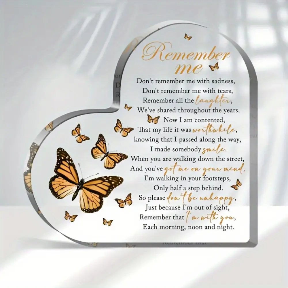 1-Piece Heart-Shaped Acrylic Memorial Paperweight - Home Decor Plaque, Bereavement Remembrance Gift for Fathers, Love-Honoring Loss Keepsake, Sympathy Home Accessory