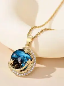 Women's Zirconia Star Pendant Necklace, Rainbow Blue Opal Chain Jewelry, Elegant Lockbone Accessory for Women