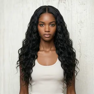 Middle Part Long Wave High Temperature Synthetic Lace Front Wig (Natural Black)