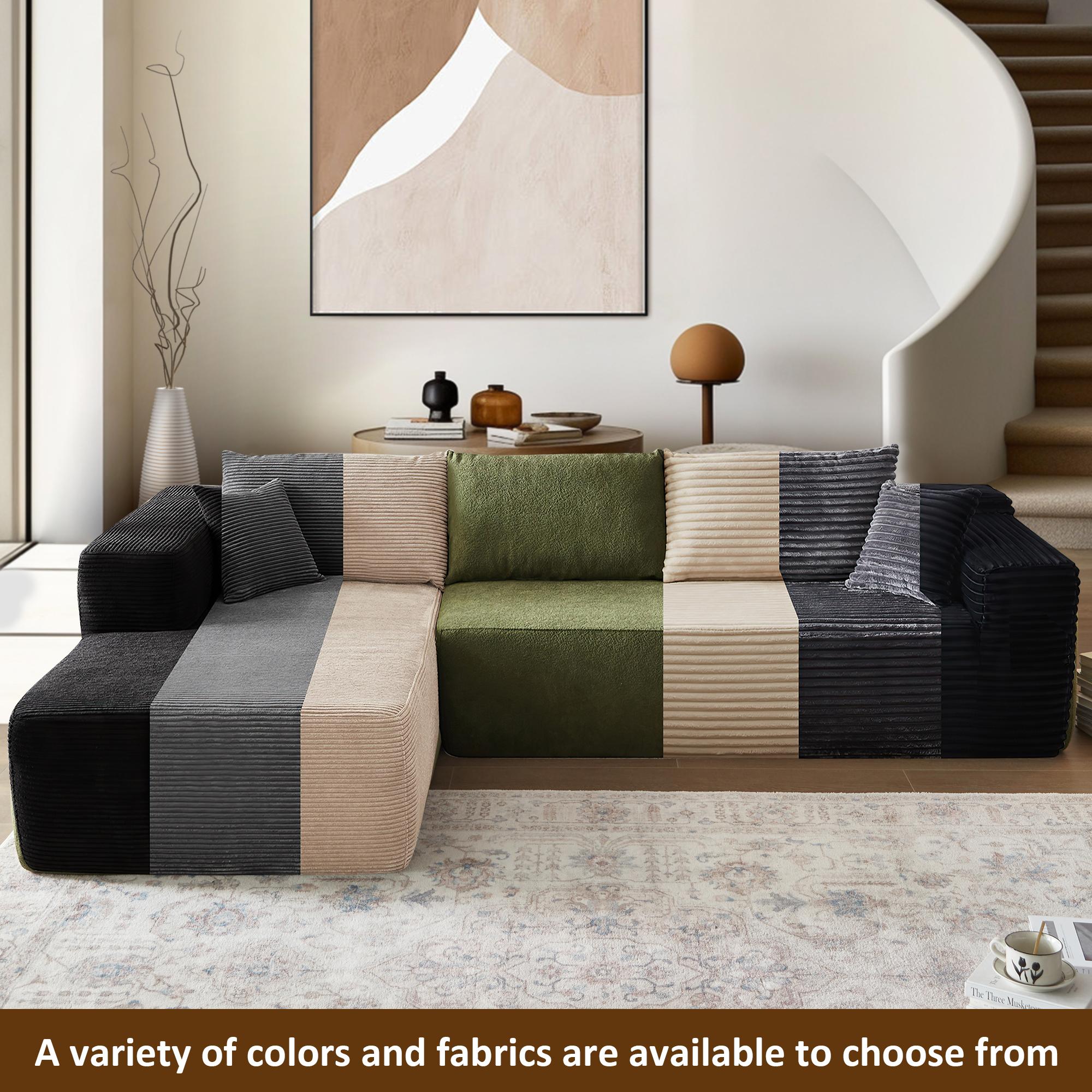 【4 Packages Shipping】Ovios 104" Plush Corduroy Cloud Velvet Modular Couch with Chaise Living Room Sofa Set, No Assembly Required - L-Shaped Sectional Sofa Set with Flexible Configuration - 6 Seater