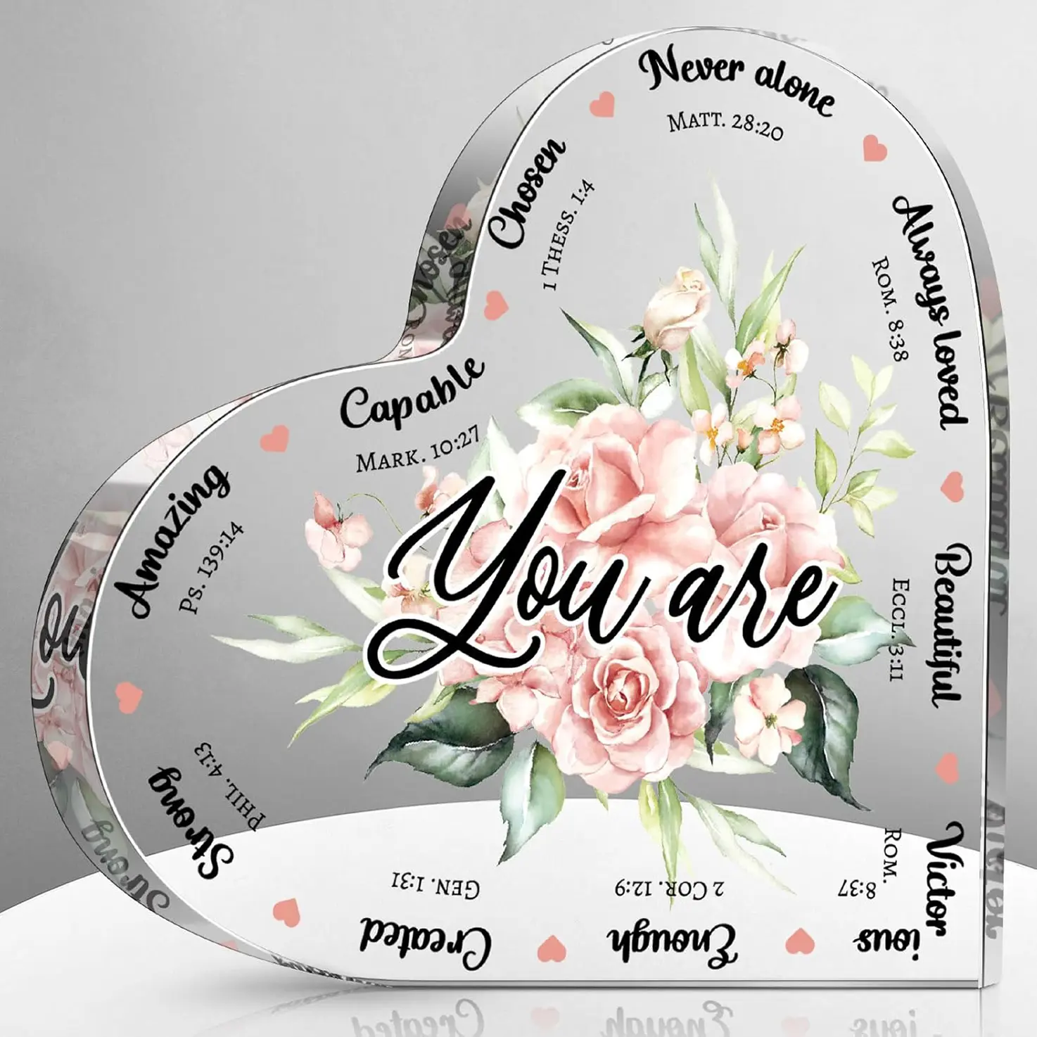 Bible Verses Decor Christian Gift for Women Christian Acrylic Plaque Sign Inspirational Quotes Prayer Room Decor Happy Moment Praise God Acrylic Hearts Stocking Stuffing for Home Office Table Shelf Home Decor Products
