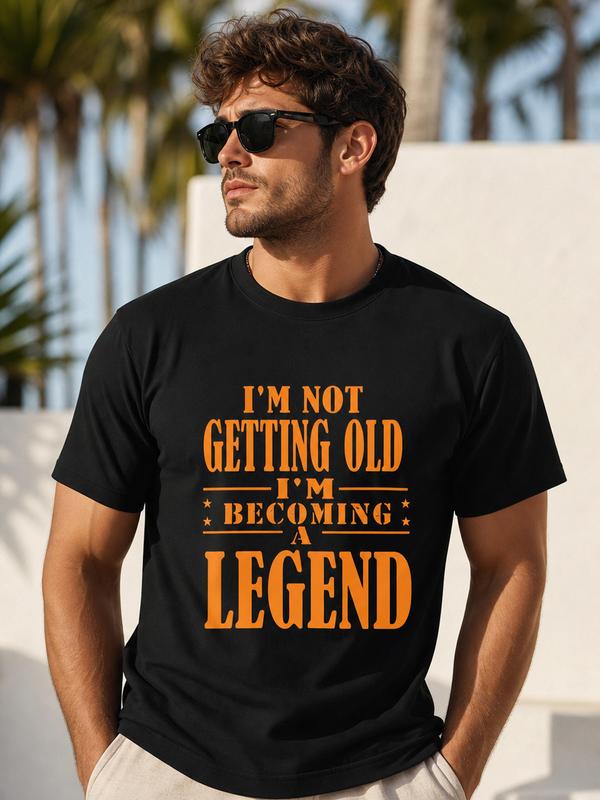 Men's 100% Cotton Crew Neck Short-Sleeve Casual Menswear Top - Vintage Orange, Bold Print Motivational Slogan "Becoming A Legend", Soft Retro Fitted Streetwear Tee, Durable, Ideal Gift (Cold Wash Only, No Dry Clean)