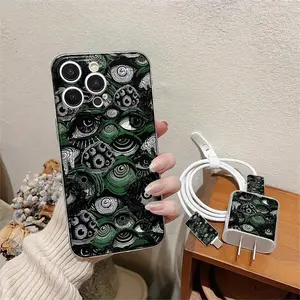 Abstract Eye Pattern Phone Case with Charger Head Cover & Cable Protector & Storage Rope, Anti-drop Cellphone Protective Case for iPhone, Casing