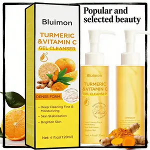 Turmeric & Vitamin C Gel Cleanser 4 Fl Oz Deep Cleansing Brightening Moisturizing Antioxidant Facial Wash for Radiant Skin Repair & Hydration Daily Gentle Moisture