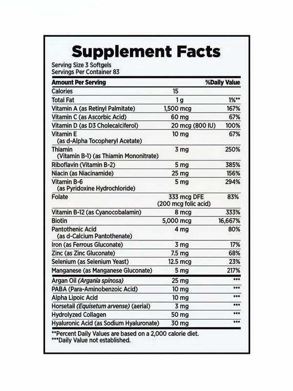 "Glow naturally with Nature's Bounty Hair, Skin & Nails – 5,000 mcg Biotin in 250 softgels for radiant beauty!"