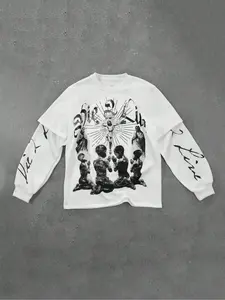 Jesus Theme Casual Fashion Knit Men's Fitted Pullover Hoodie Sweatshirt, Streetwear Style Design, Trendy Two-Piece Sleeve Design, Comfortable and Stylish