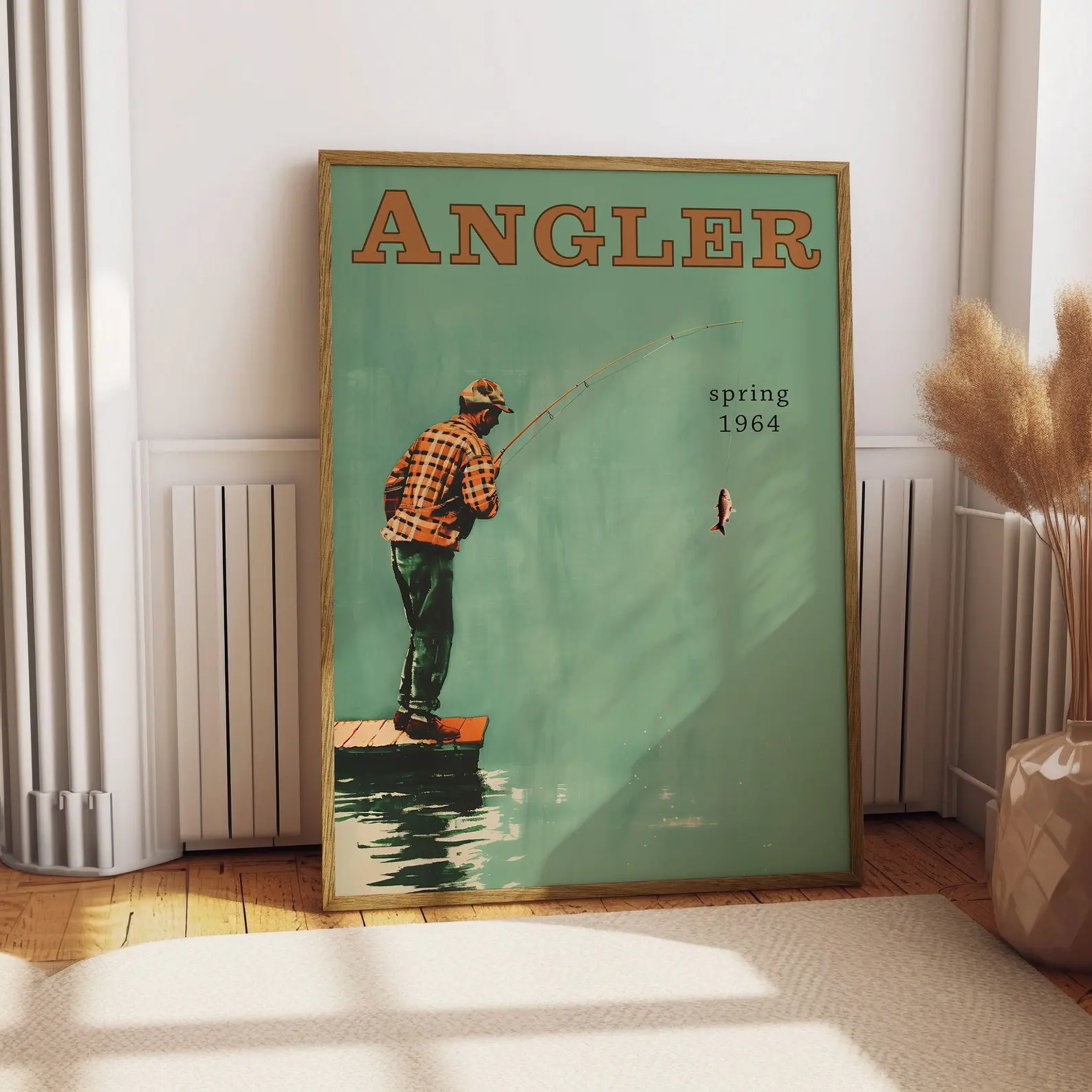 Fisherman Fishing Vintage Poster Art Retro Travel Poster Cabin Wall Decor Outdoor Sports Fisherman Illustration Father's Day Gift for Dad