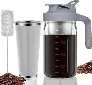 32oz Cold Brew Coffee Maker Pitcher – Thick Glass Mason Jar with Stainless Steel Filter & Spout Lid