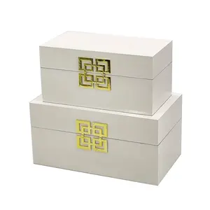 Storage Decor Box (Set of 2): White & Gold