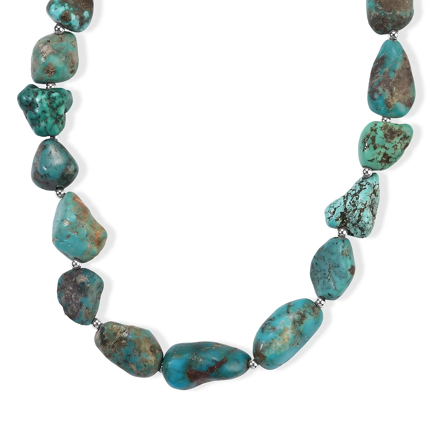 D''Joy Turquoise 360.00 ctw Tumble Necklace (22 Inches) in Rhodium Over Sterling Silver