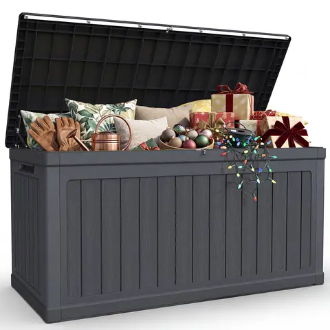 320 Gal Rectangular Plastic Outdoor Storage Deck Box - Waterproof, UV-Safe Outdoor Use, Lockable Lid, Double Wall Resin Bin, Extra Patio Seating, Large Storage Space, Quick Installation (H:33.66in L:67.72in, for Patio Furniture Cushions, Garden Tools)
