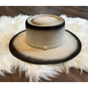 White Round Top Burnt Embellished Rancher Hat