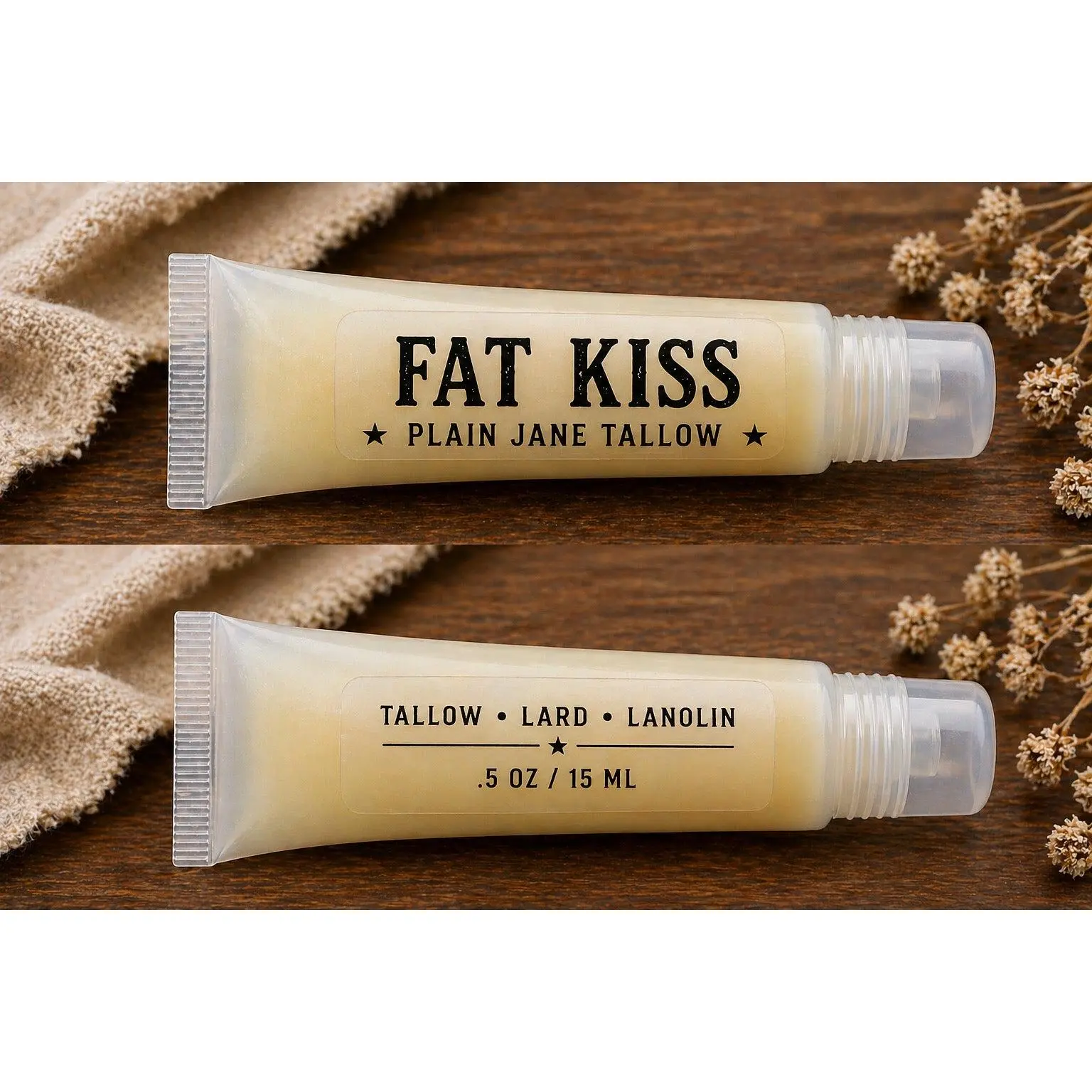 Fat Kiss | Tallow + Lanolin Lip Balm.  Deep healing for your lips