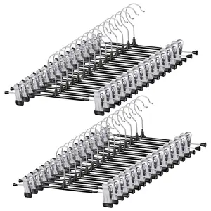 Hangers with Clips, Heavy Duty 30 Pack, Adjustable Metal Pants Hanger, Skirt Hangers for Women Space Saving Hangers for Jeans Closet Organizers and Storage