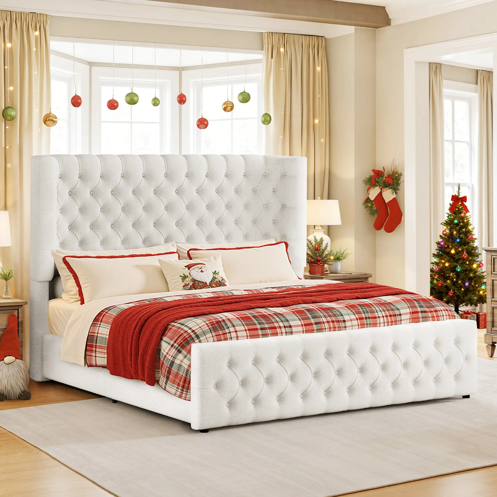[SummerSale]AMERLIFE Bed Frame with 49” Upholstered Wingback Headboard, Platform Bed with Steel Frame and Slip-Resistant Edges, No Box Spring Needed/Best Gift Ideas/Christmas Gifts, Sturdy Bed Frame, Bed Frames