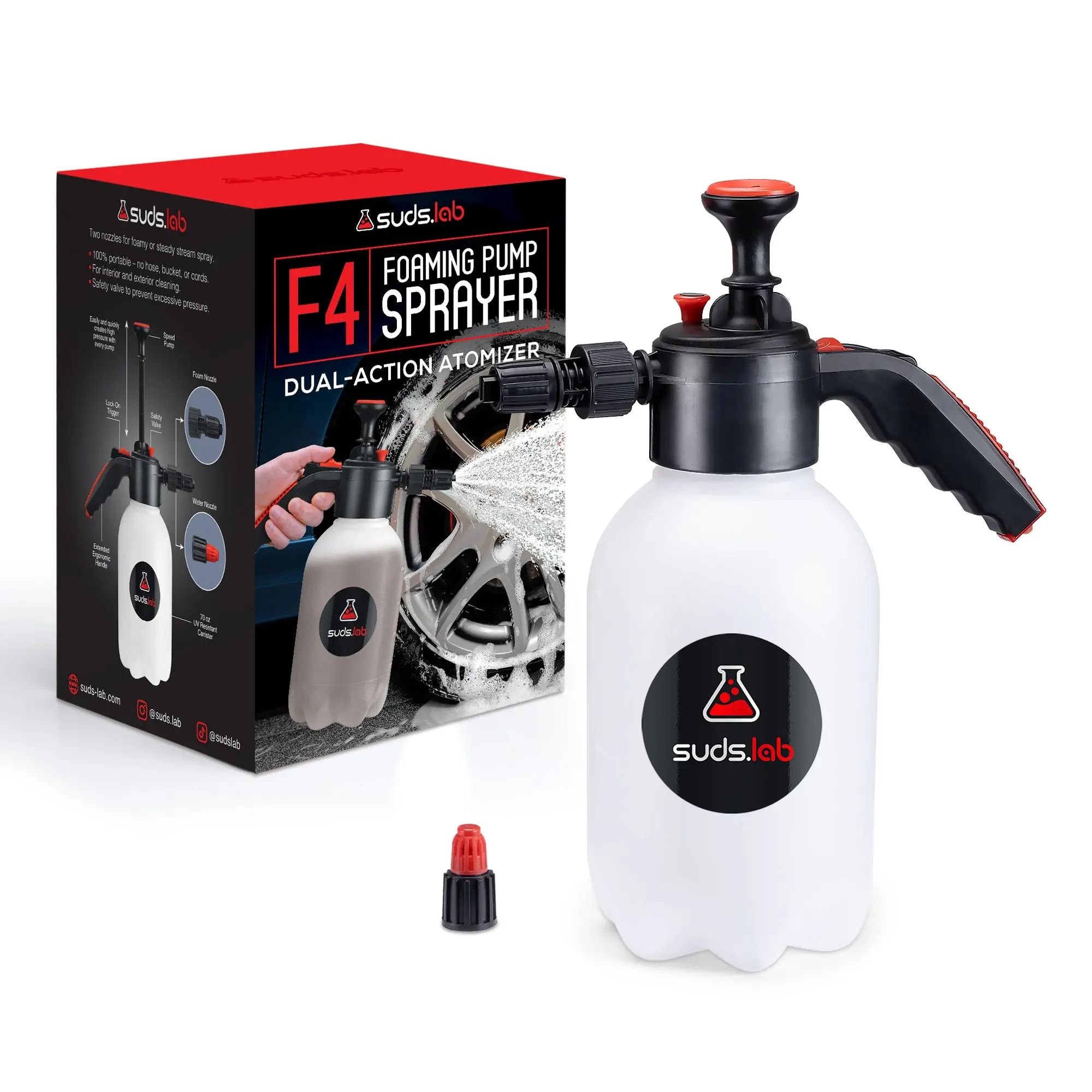 Suds Lab F4 Foaming Pump Sprayer, 70oz Canister for Automotive Car Washing & Maintenance