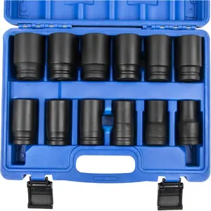 3/4 inch Drive Impact Socket Set, 12 count Heavy Duty CR-MO Deep/ Sockets 6 Point Design, SAE 3/4" to 1-9/16", for Large  and Apparatus Maintenance