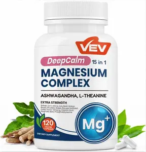 VEV DeepCalm 15-in-1 Magnesium Complex for Women & Men, Magnesium Supplement, Sleep, Glycinate & Citrate Vegan Capsules with Ashwagandha & L-Theanine, 120 Count