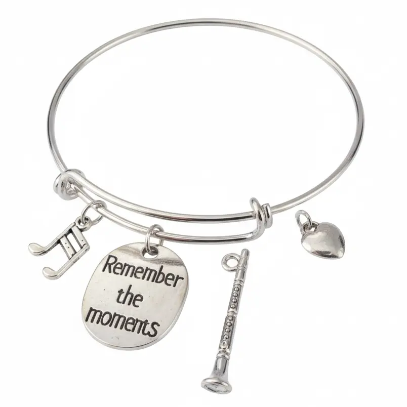 Remember the Moments Bracelet | Clarinet & Music Notes Charm Bangle | Band & Orchestra Gift