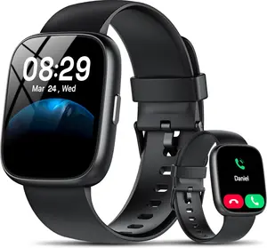 Fashion Touch Screen Smart Watch with Answer/Make Calls/Message Reminder,Waterproof Watch with Stopwatch Countdown Timer Alarm Function Dual Time Rubber Strap Wrist Watch for Men/Student,Birthday Christmas Gifts Bluetooth Wearable Adjustable Android Phone