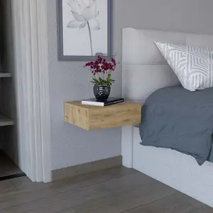 Milano Floating Nightstand End Table Side Table Wall-Mounted with Drawer -Macadamia -Bedroom