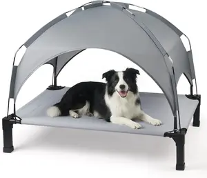 Elevated Dog Bed with Removable Canopy, Portable Dog Cot with Sun Protection Shade Tent, Raised Pet Cooling Cot Bed for Dogs