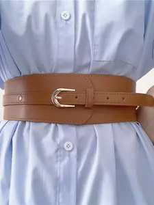 Trendy Minimalist Vintage Solid Fashion Wide Buckle Belt for Women, Adjustable Belts, Casual Waistband for Jeans & Dress, Fashion Clothes Accessories for Daily Used