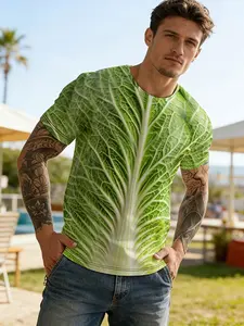 Lettuce Pattern Men's Short Sleeve T-Shirt, Fashion 3D Print Casual Top, Trendy Fitted H-Type Long Clothing, Menswear, Streetwear