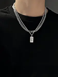 Men's Fashion Double Layer Chain Necklace, Casual Trendy Pendant Necklace for Party, Daily Decor, Trendy All-match & Exquisite Jewelry for Birthday Gift