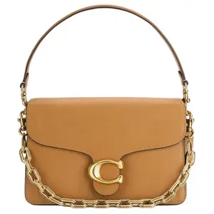 COACH Tabby 26 Leather Shoulder Bag with Gold Metal Logo for Women in Honey Brown