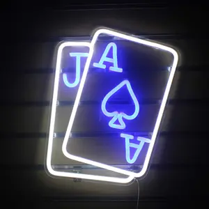 Playing Card Design LED Neon Light Sign, Wall Decor with Adjustable Dimmer Switch, USB Powered, Cool Gaming Room Bar Decoration, Neon Accent Lights
