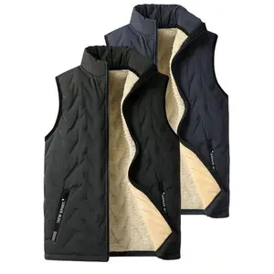 Men's Warm Fleece-lined Vest for Autumn & Winter - Quilted Casual Black Sleeveless Outerwear with Sherpa Lining, Cold-weather Proof Gilet Jacket