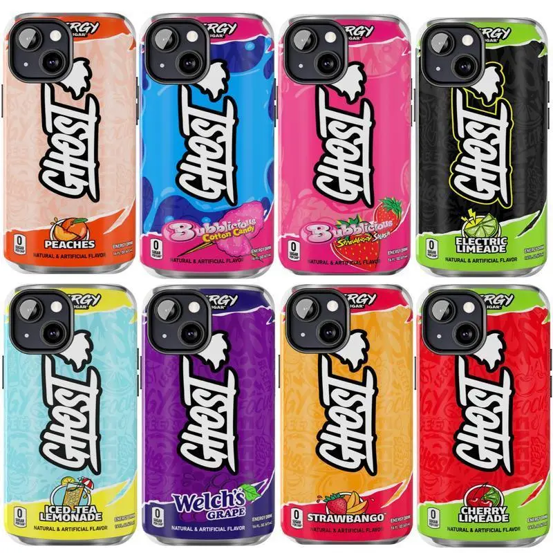 Ghost Energy Drink Phone Case Flavor Bubblicious Candy Iced Tea Lemonade Peaches Grape Electric Limeade Strawbango Cherry Cover Compatible with iPhone 12 13 14 15 16
