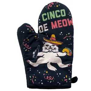 Cinco De Meow Oven Mitt Funny Taco Cat Mexican Cerveza Kitchen Glove Funny Graphic Kitchenware Bakeware Cinco De Mayo  Funny Cat  Novelty Cookware Black
