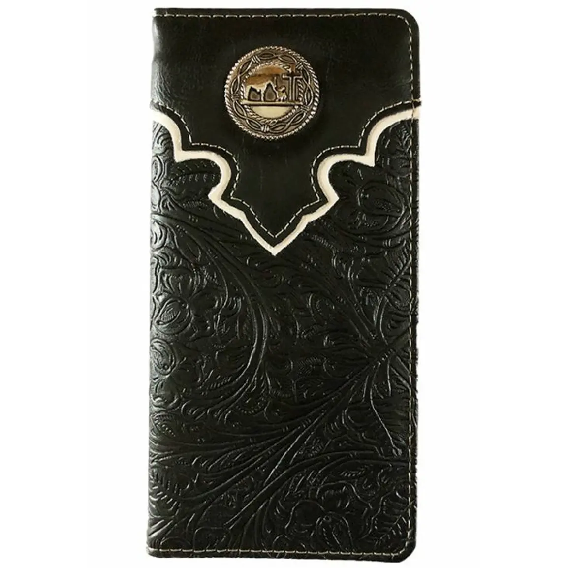 Praying Cowboy Cross Men's Western Bifold Checkbook Wallet Black Leather