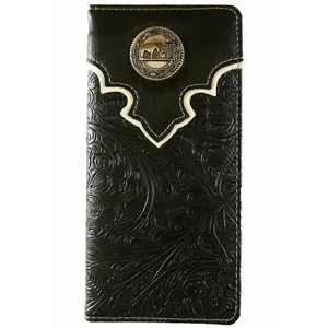 Praying Cowboy Cross Men's Western Bifold Checkbook Wallet Black Leather