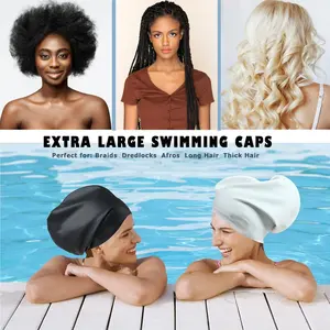 Unisex Extra Large Silicone Waterproof Swim Cap, Protects Ears, Suitable for Long Curly Hair, Ideal for Adult Training, Beach Essentials