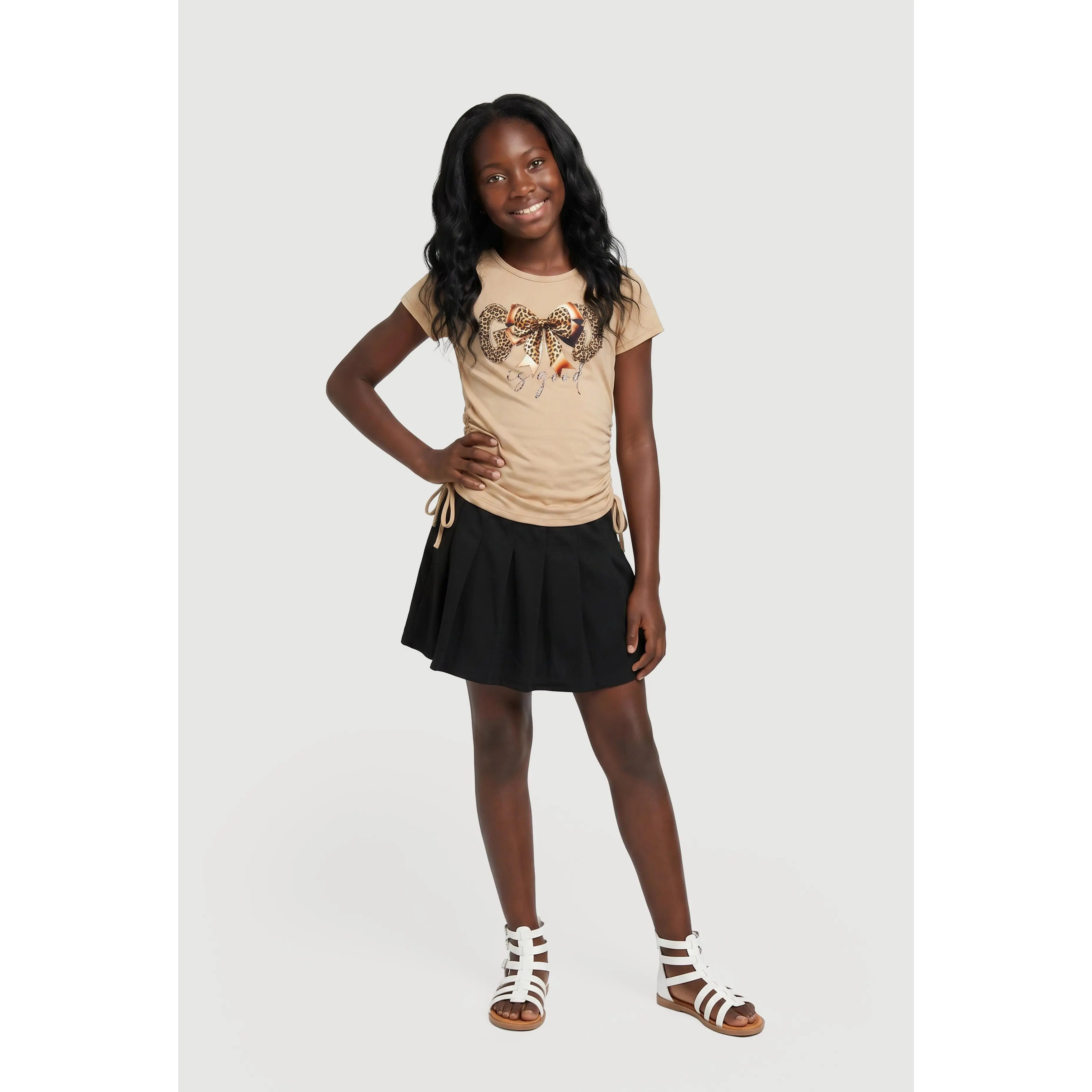 Girls God Is Good Rhinestone Tee and Pleated Skirt